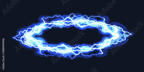 A vibrant blue electric oval shape against a dark background