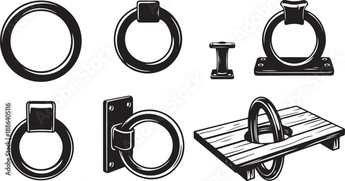 Various metal ring hardware and bracket designs illustrated
