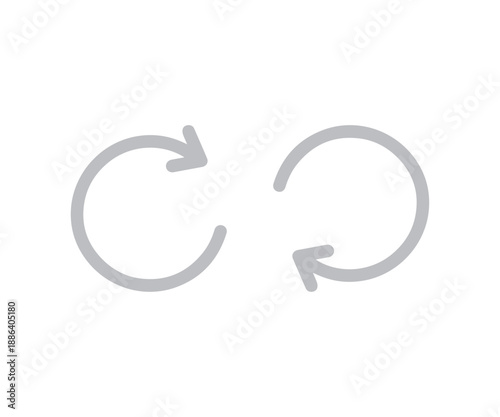 Simple gray line art showing two opposing circular arrows indicating refresh or cyclical movement isolated on white.