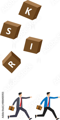 Risk averse and avoid or minimize risk, run away from uncertainty, fear or safety decision for investment, prefer security or stability concept, businessman investor run away from risk collapsing box.
