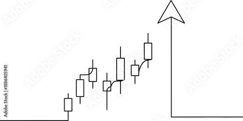 Financial candlestick chart with zigzag line silhouette
