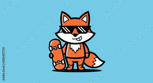 Cartoon fox with sunglasses and skateboard