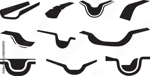 Collection of various black lipstick shapes and designs isolated
