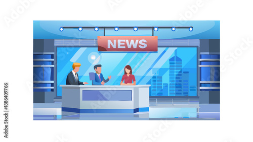 Television News Studio Broadcast Illustration