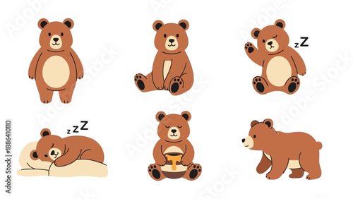 Cute cartoon bears in various poses and activities.