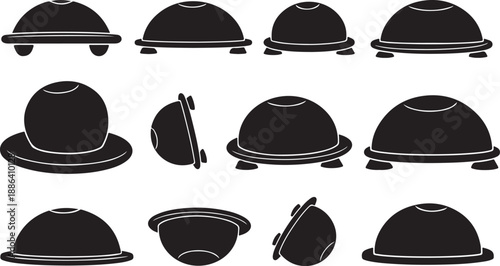 Black Cloche Hats and Covers in Various Positions Displayed