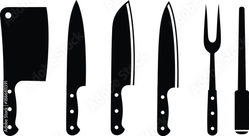 kitchen icon vector set knive illustration sign collection.
Kitchen Knife Silhouette Vector Set – Chef Knives and Cutlery Icons.