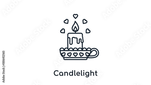 A serene candlelight illustration surrounded by hearts on a holder with soft lighting from above view