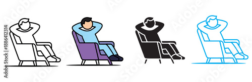 Relaxed person sitting comfortably in an armchair with hands behind head enjoying leisure time