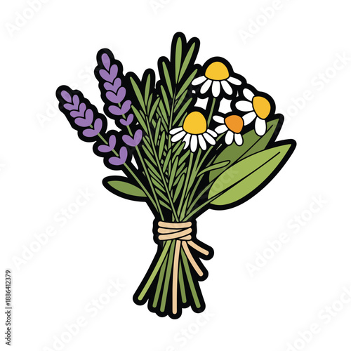 Daisies and Lavender Flowers in Bouquet.