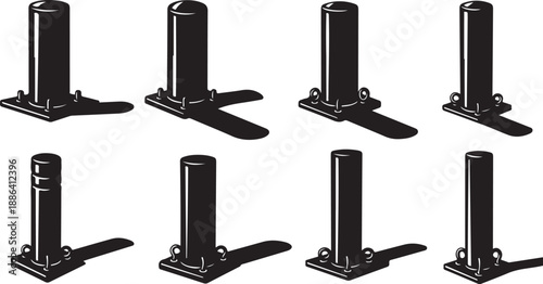 Black and white illustration of bollards in various positions