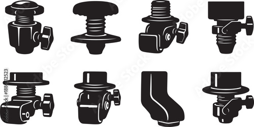 Industrial Pipe Fittings and Valves in Black and White