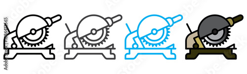 Modern chop saw and miter saw icon collection in various styles for industrial design