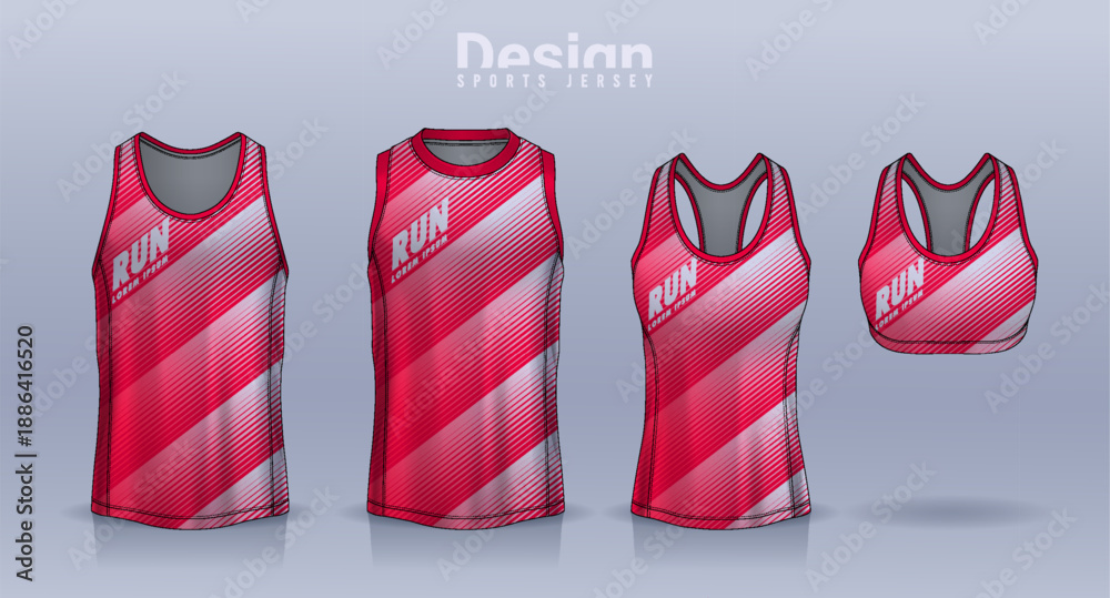 Fototapeta premium Sleeveless shirt sport design template, jersey mockup for Men's and Women's, Running singlet, basketball Tank top. 
