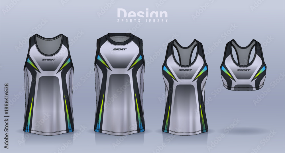 Fototapeta premium Sleeveless shirt sport design template, jersey mockup for Men's and Women's, Running singlet, basketball Tank top. 