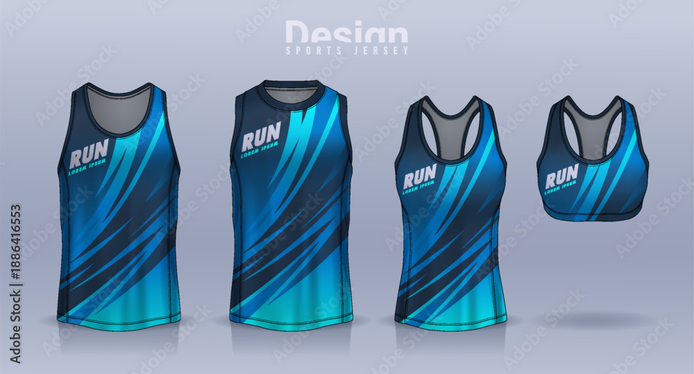 Fototapeta premium Sleeveless shirt sport design template, jersey mockup for Men's and Women's, Running singlet, basketball Tank top. 