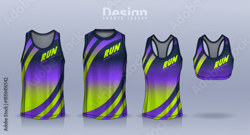 Sleeveless shirt sport design template, jersey mockup for Men's and Women's, Running singlet, basketball Tank top.	