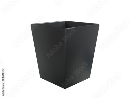 Empty Glossy Square Planter, Transparent Background, Black, 3D Render side view