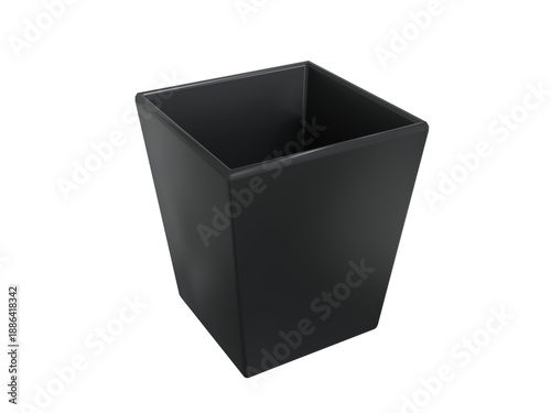 Empty Glossy Square Planter, Transparent Background, Black, 3D Render top view