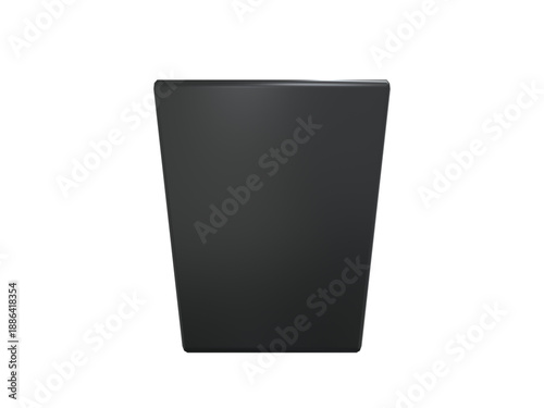 Empty Glossy Square Planter, Transparent Background, Black, 3D Render front view