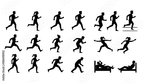 People action and posture silhouette icon pack vector set