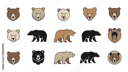 Collection of diverse bear illustrations and icons.