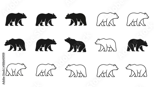 Collection of Bear Silhouettes and Outlines.