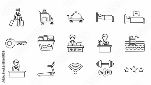 Hotel Service Icons Collection Vector Illustration.