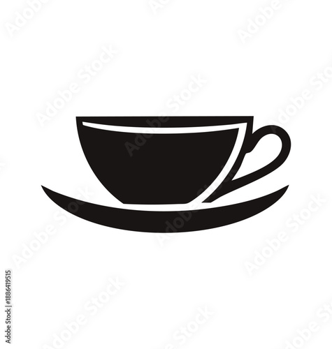 Black tea or coffee cup icon logo vector on white background, hot drink symbol for cafe, restaurant, and packaging design
