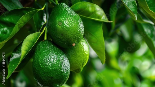 Wallpaper Mural Fresh Green Avocados Hanging on Tree Branch Surrounded by Lush Green Leaves and Nature Background Torontodigital.ca