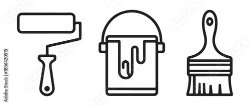 Paint roller can and brush set for home renovation or diy projects vector illustration