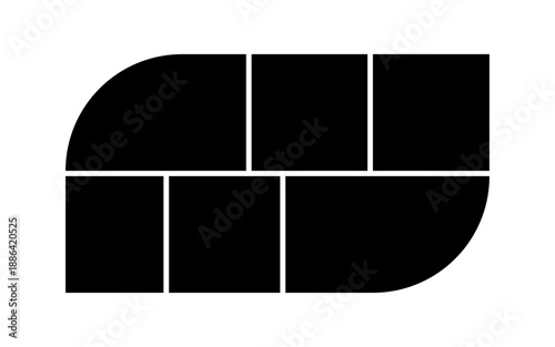 Collage panel. Storyboard layout panel. Manga comic book blank template. Empty page frame for photo collage. Rounded rectangle gallery mockup. Vector illustration isolated on white background.