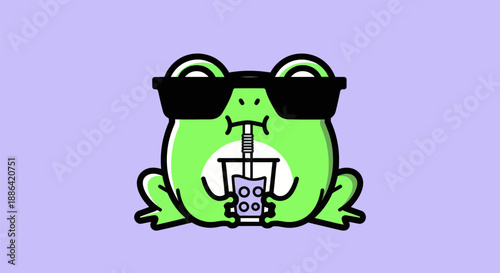 Cartoon frog drinking beverage illustration