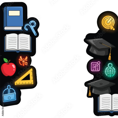 Education Icons Representing Learning and Graduation.