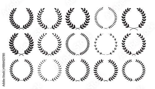 Collection of laurel wreaths and decorative circular frames suitable for awards and design