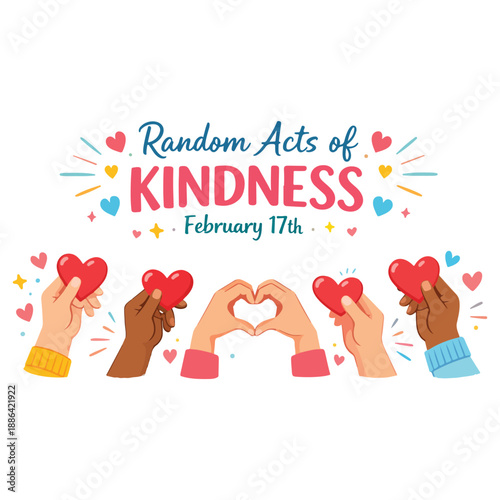 Random Acts of Kindness February 17 Banner Background with Hands and Love Icon