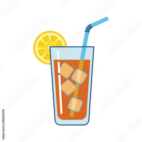 Iced beverage with lemon slice and straw