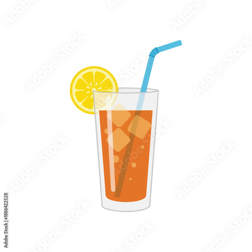Refreshing Iced Tea Lemon Slice Flat Vector Illustration