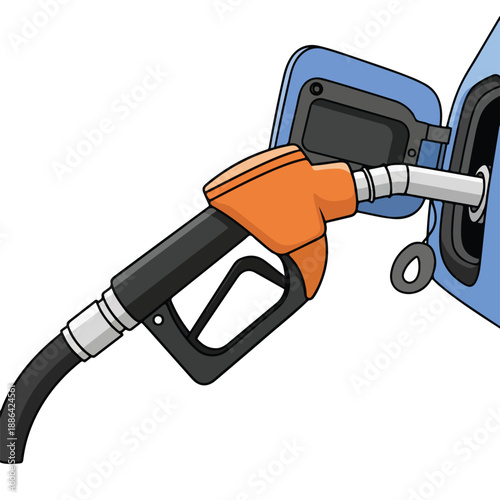 Fuel Pump Nozzle Inserted into Car Tank.