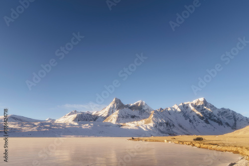 Ama Drimi Snow Mountain and Lake - Daytime Landscape in Tibet