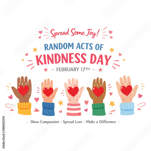 Random Acts of Kindness February 17 Banner Background with Hands and Love Icon