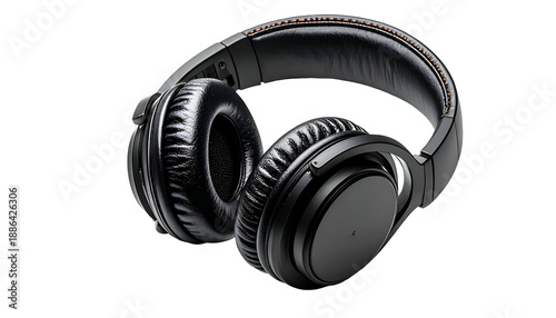 Sleek, over-ear headphones, mostly black, with padded earcups and a headband, against a black backdrop