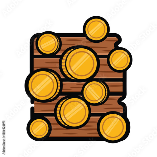 Golden Coins on Wooden Surface.