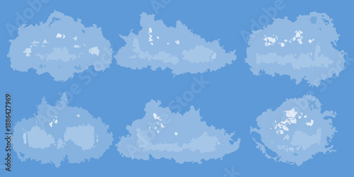 A collection of fluffy white clouds against a clear blue sky backdrop