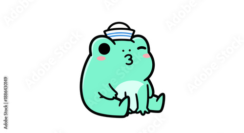 Cartoon frog wearing sailor hat