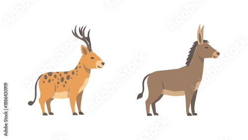 Illustration of a deer and a donkey standing side by side.
