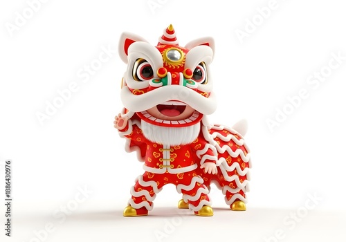 Wallpaper Mural Cute 3D Chinese Lion Dance Character Illustration for Chinese New Year, Adorable Lion Mascot in Red Traditional Costume Isolated on White Background
 Torontodigital.ca