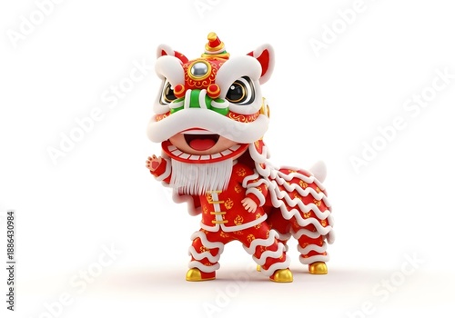 Wallpaper Mural Cute 3D Chinese Lion Dance Character Illustration for Chinese New Year, Adorable Lion Mascot in Red Traditional Costume Isolated on White Background
 Torontodigital.ca