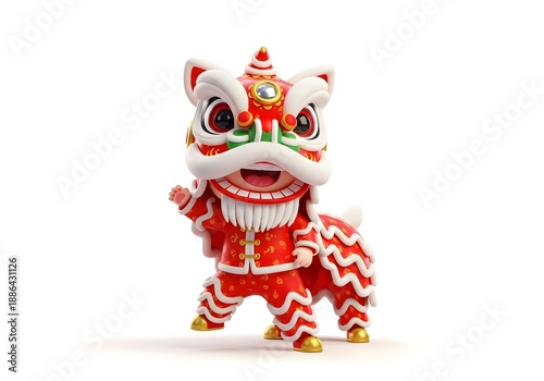 Wallpaper Mural Cute 3D Chinese Lion Dance Character Illustration for Chinese New Year, Adorable Lion Mascot in Red Traditional Costume Isolated on White Background
 Torontodigital.ca