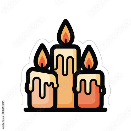 Group of Candles with Flames Burning.